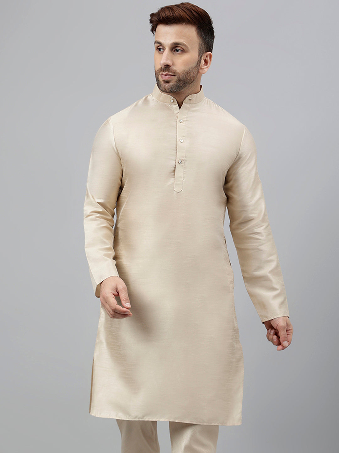 Hangup Men's Ethnic Solid Beige Kurta