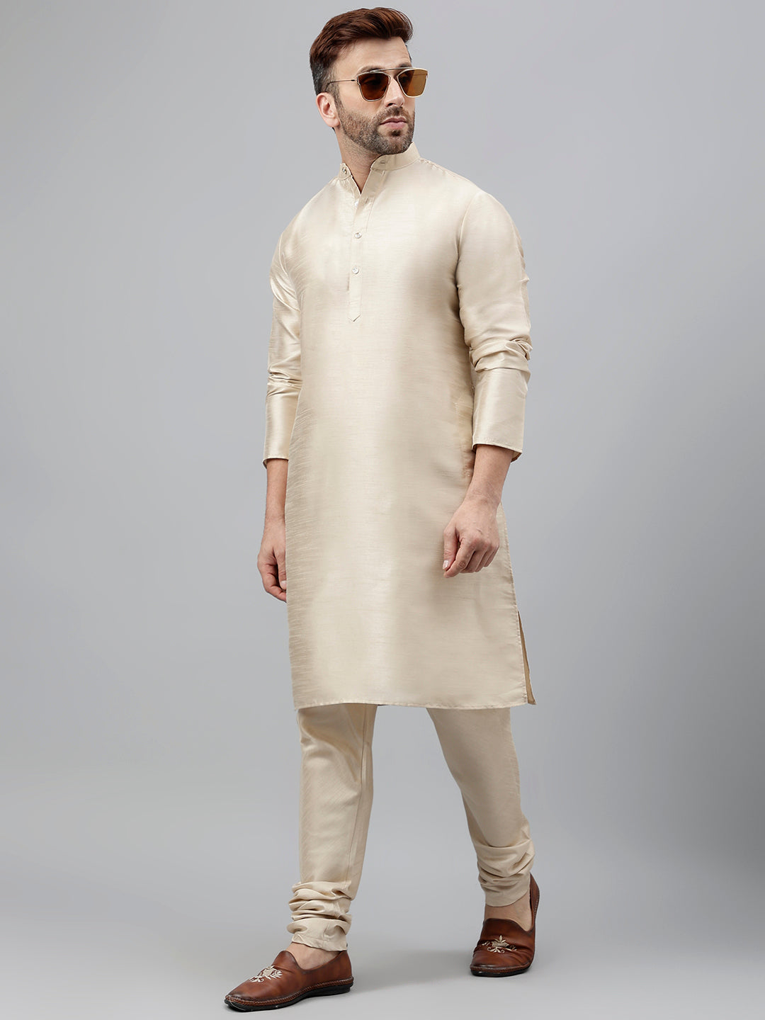 Hangup Men's Ethnic Solid Beige Kurta