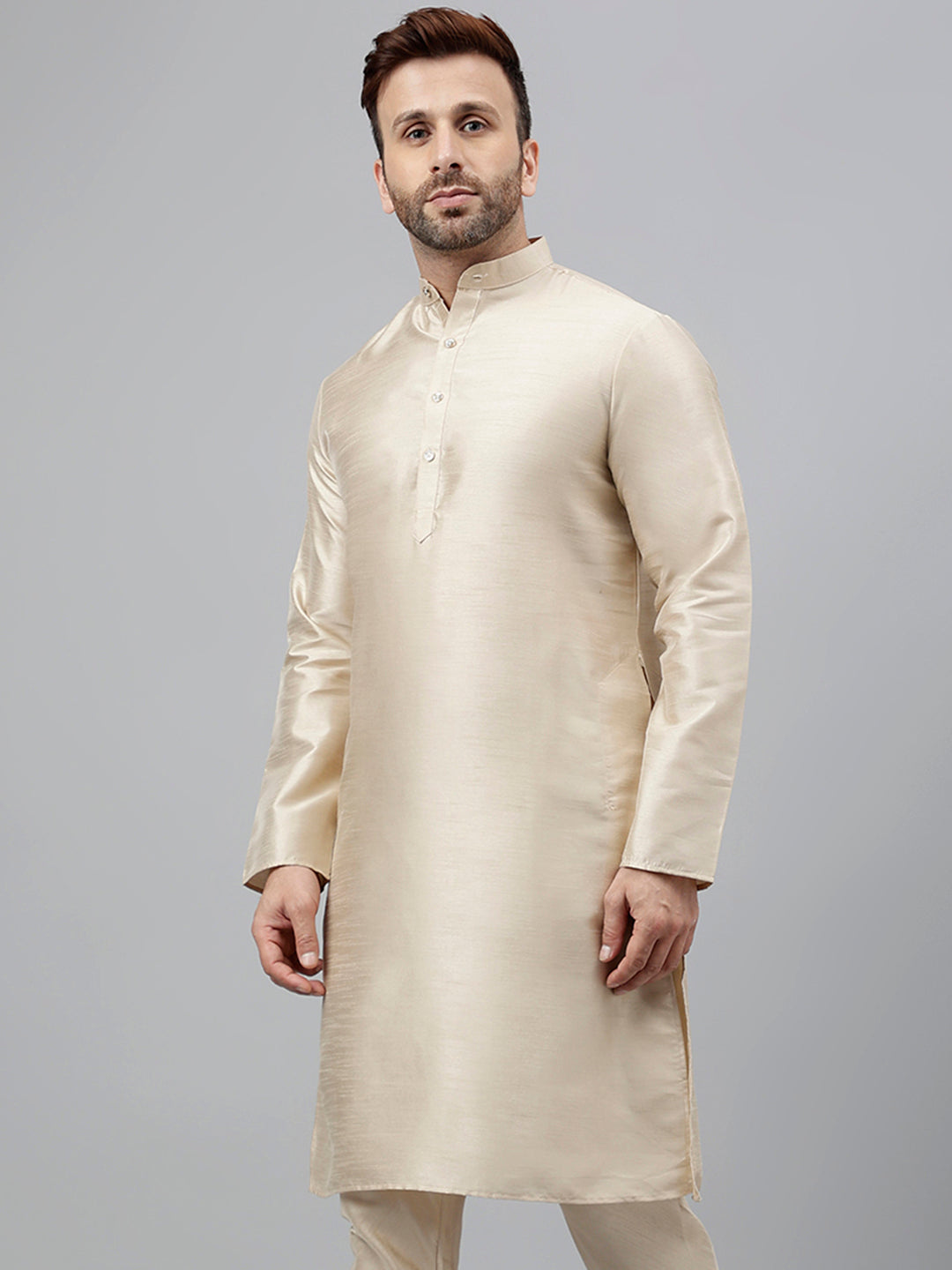 Hangup Men's Ethnic Solid Beige Kurta