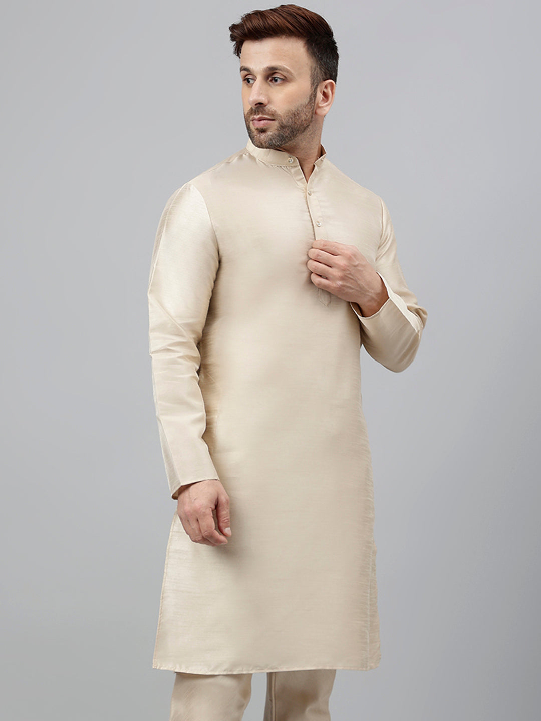 Hangup Men's Ethnic Solid Beige Kurta