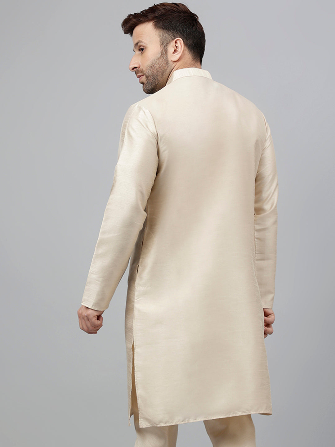 Hangup Men's Ethnic Solid Beige Kurta