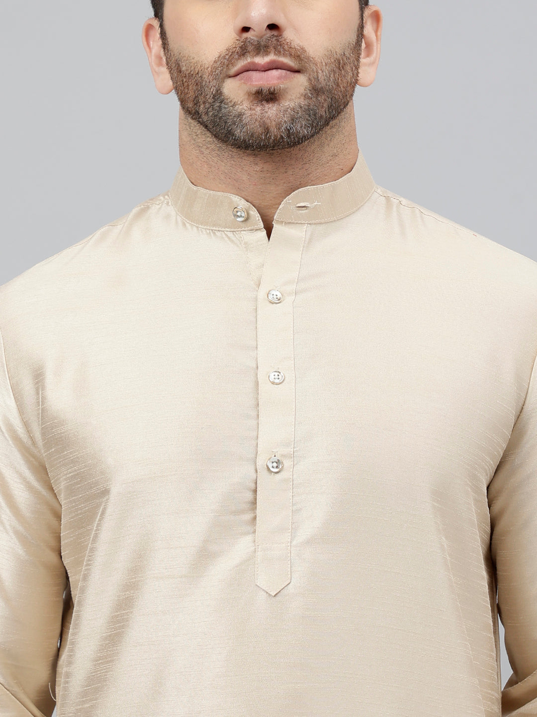 Hangup Men's Ethnic Solid Beige Kurta