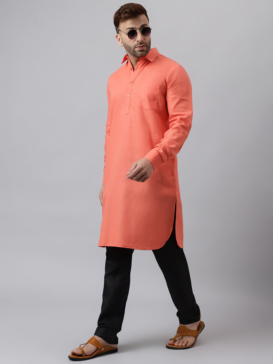 Hangup Men's Ethnic Solid Cherry Pathani Kurta