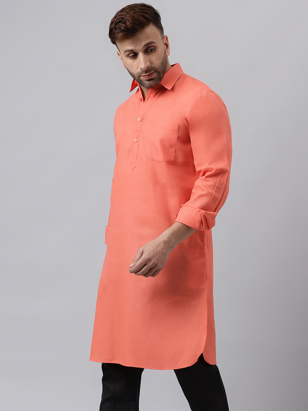 Hangup Men's Ethnic Solid Cherry Pathani Kurta