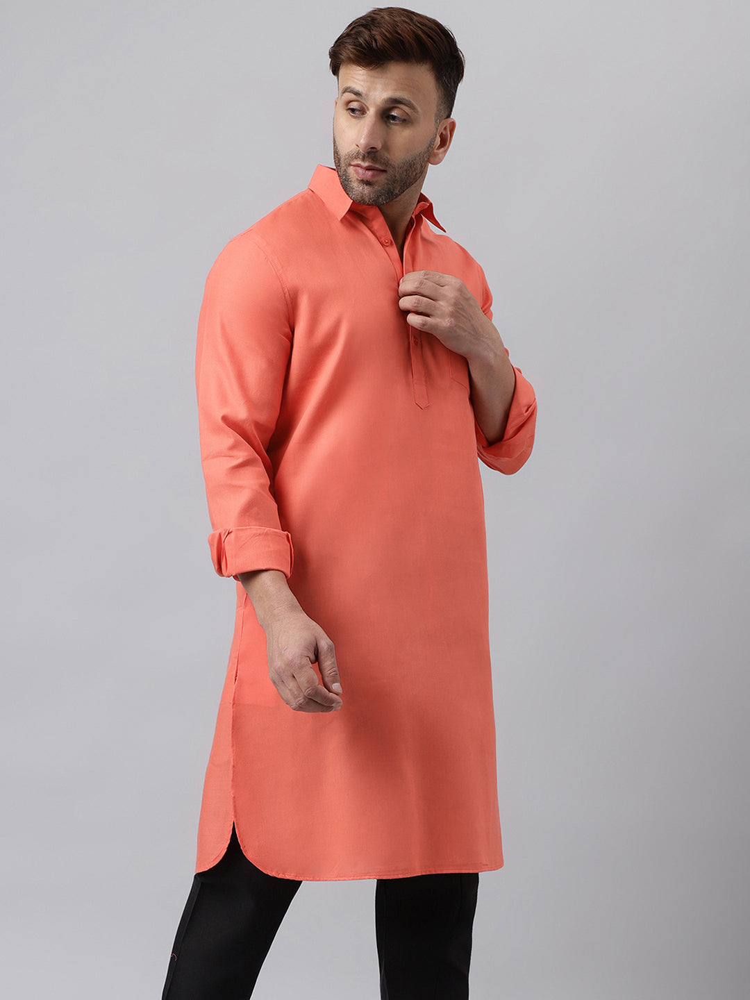 Hangup Men's Ethnic Solid Cherry Pathani Kurta