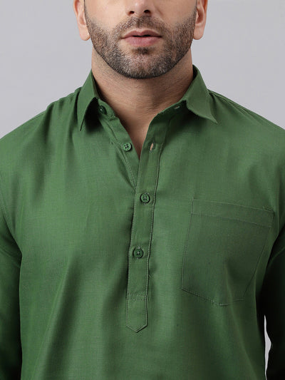 Hangup Men's Ethnic Solid Green Pathani Kurta