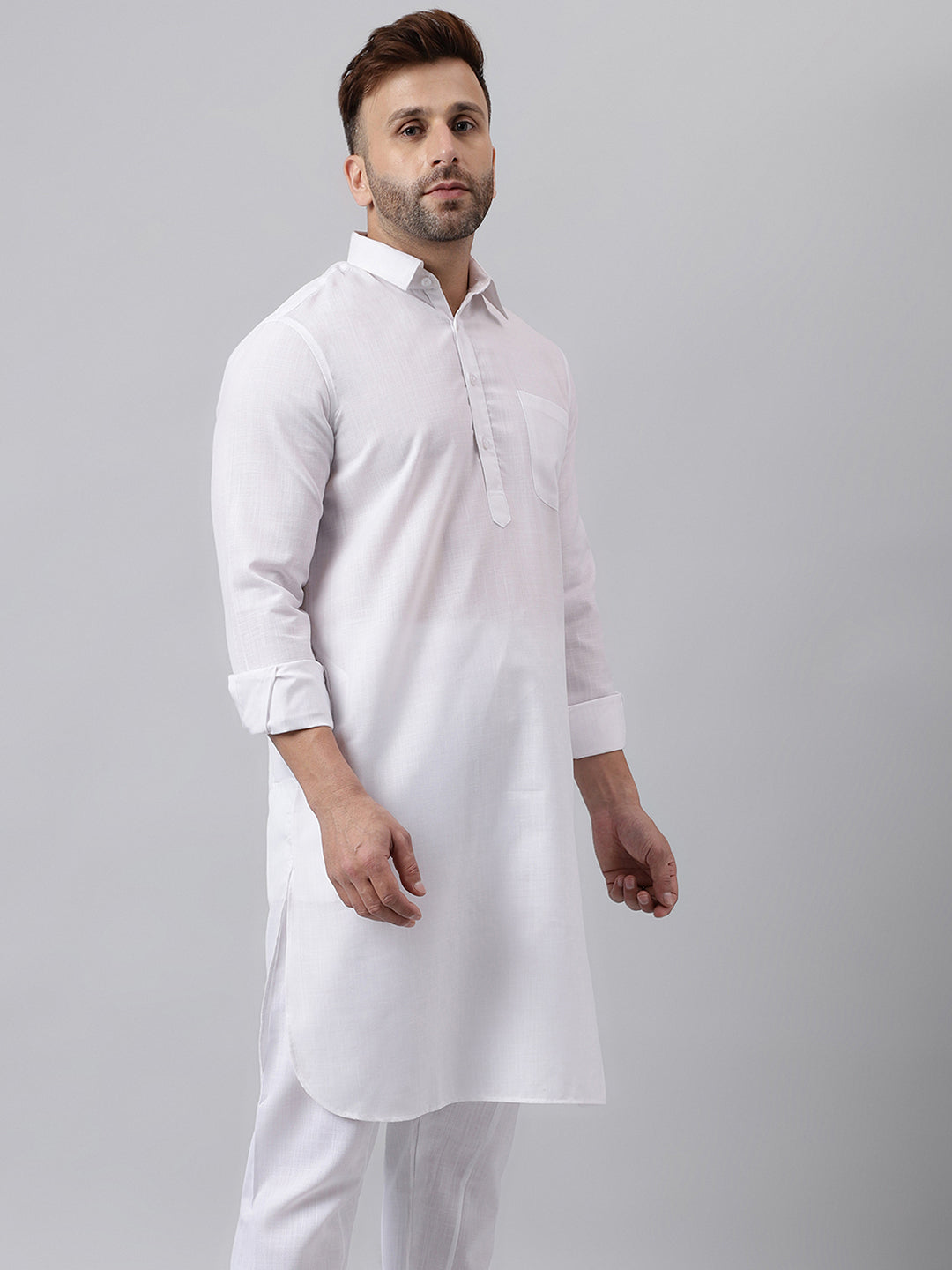 Hangup Men's Ethnic Solid White Pathani Kurta