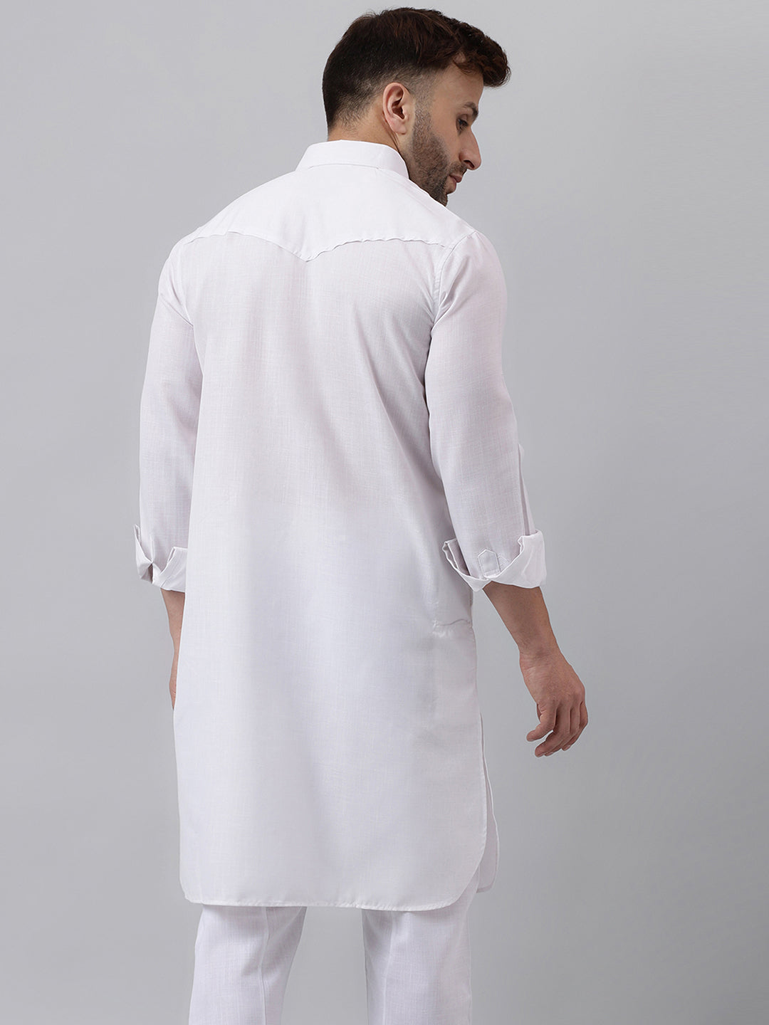 Hangup Men's Ethnic Solid White Pathani Kurta