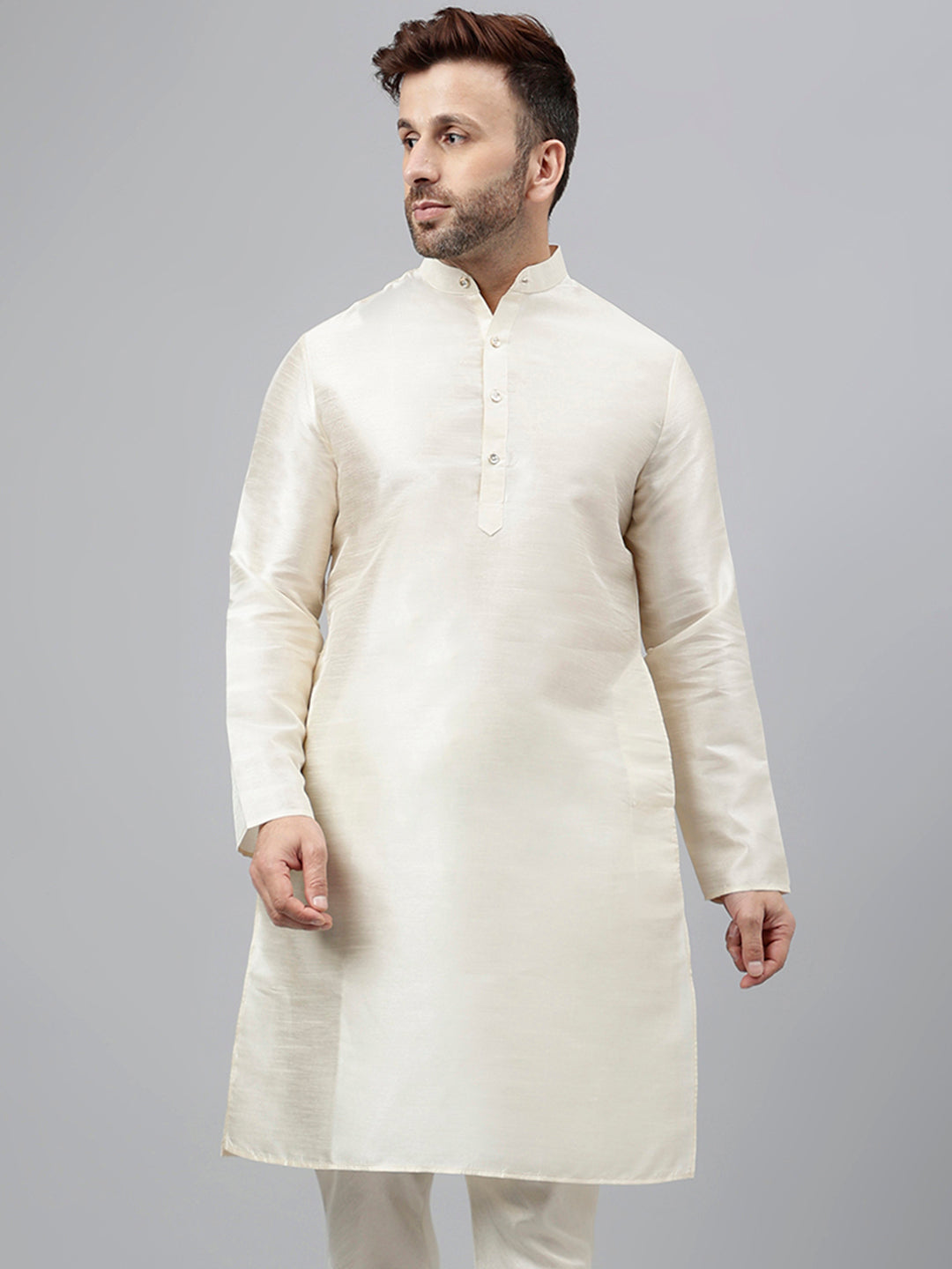 Hangup Men's Ethnic Solid Cream Kurta