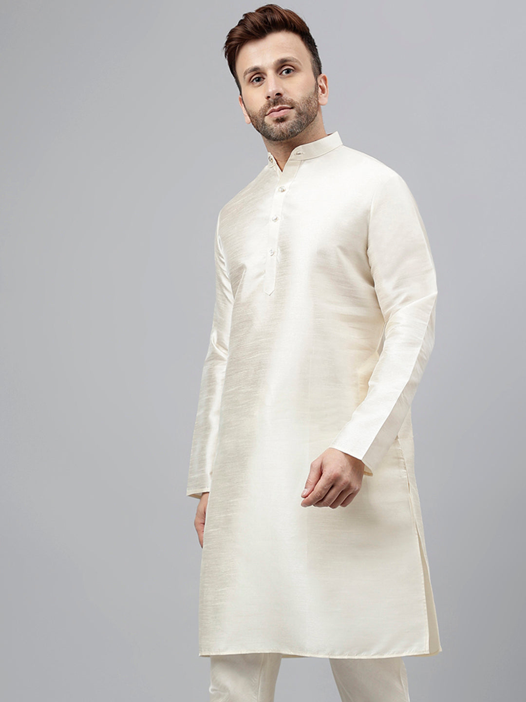 Hangup Men's Ethnic Solid Cream Kurta