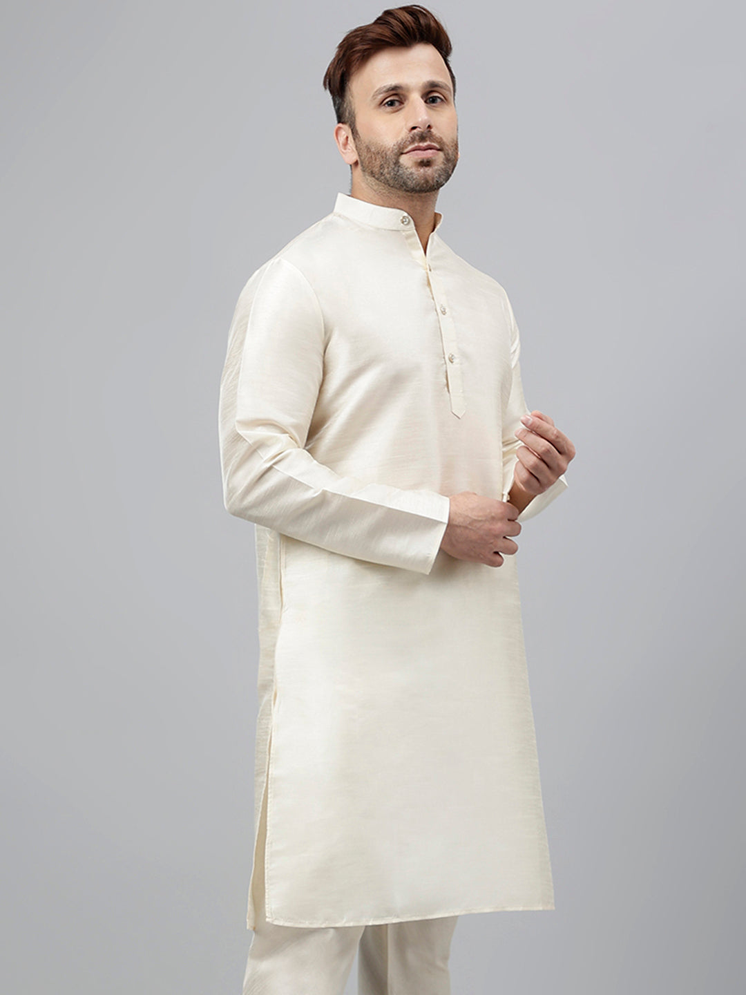 Hangup Men's Ethnic Solid Cream Kurta