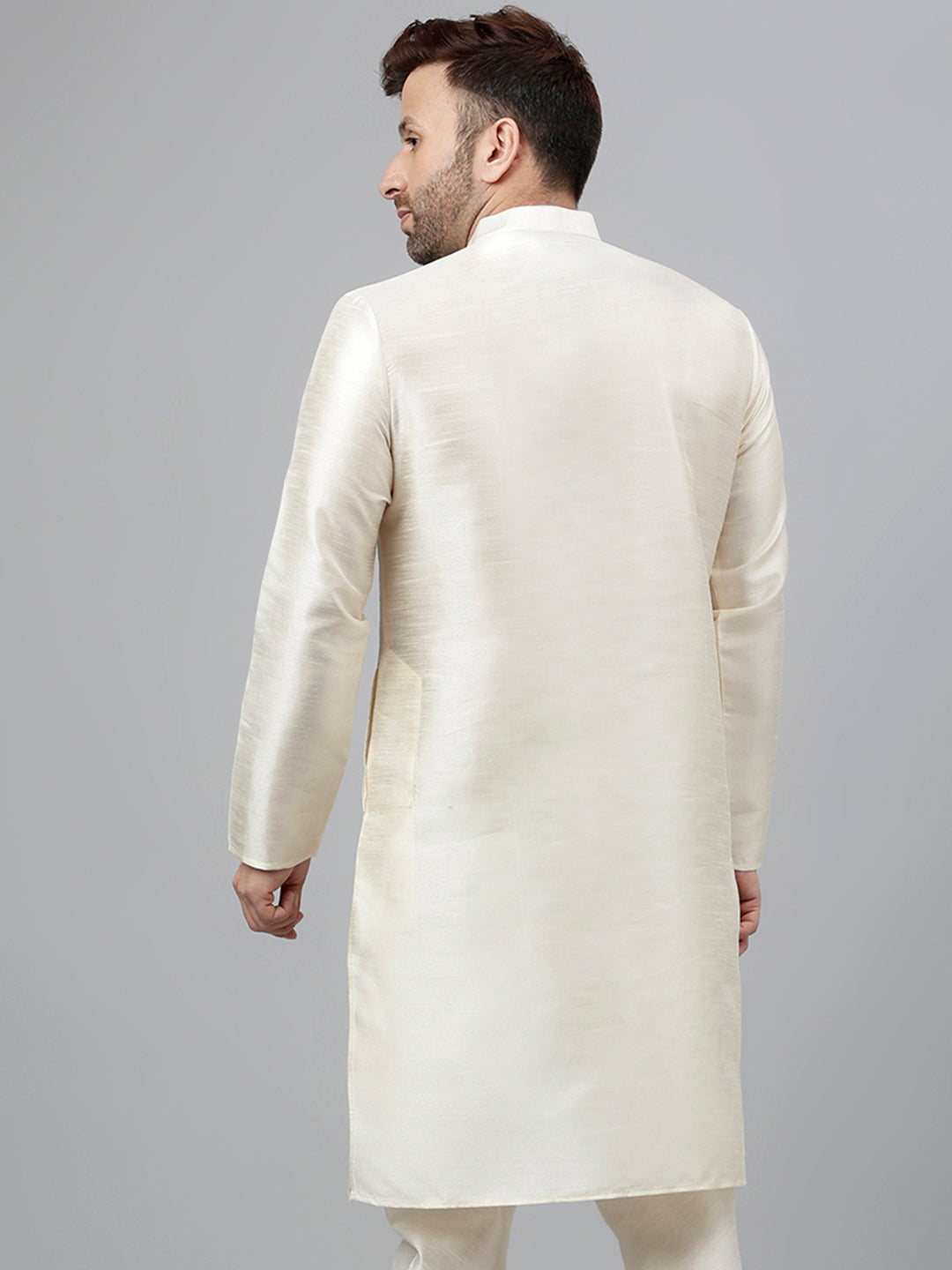 Hangup Men's Ethnic Solid Cream Kurta