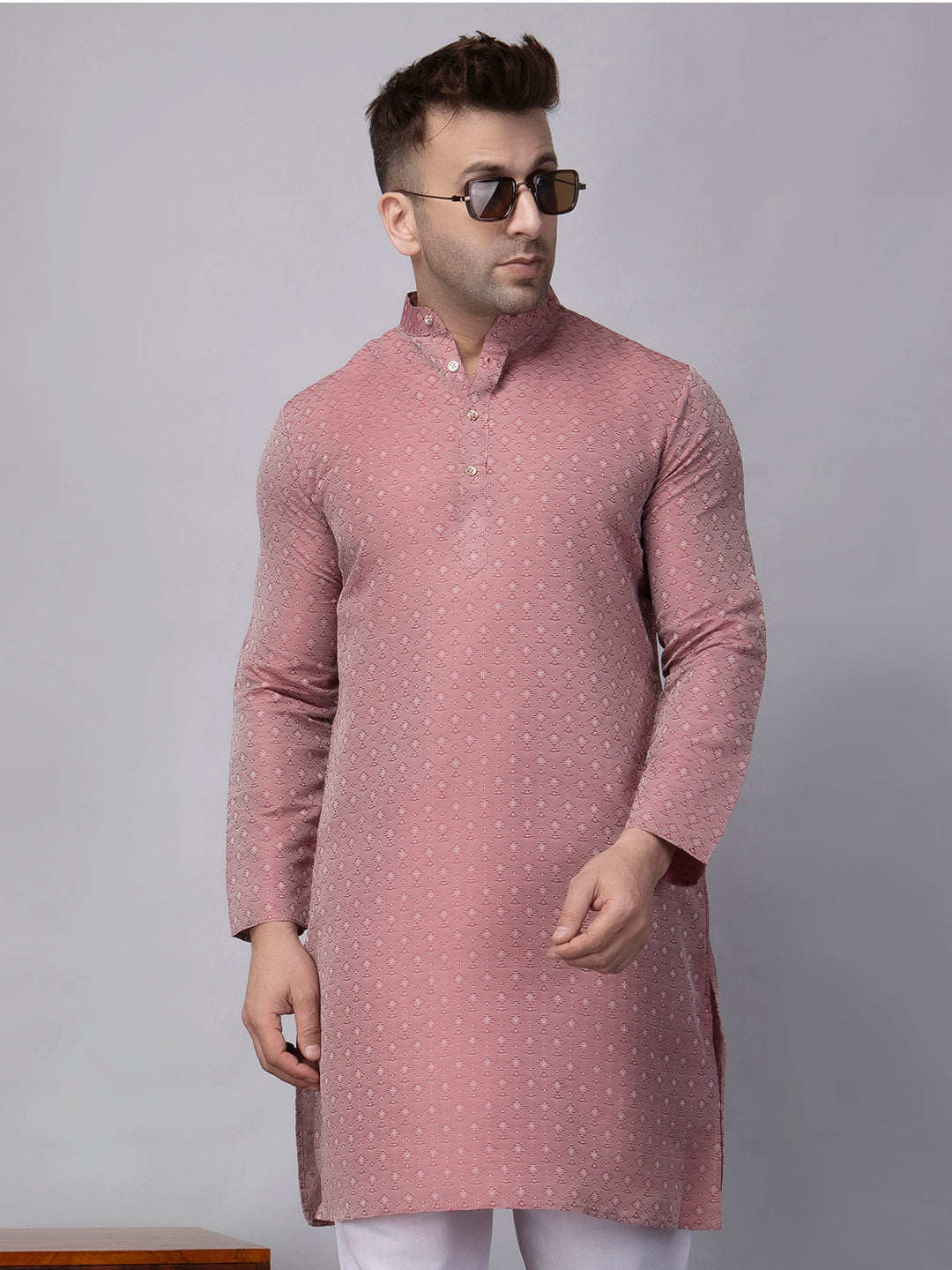 Hangup Men's Ethnic Jacquard maroon Kurta