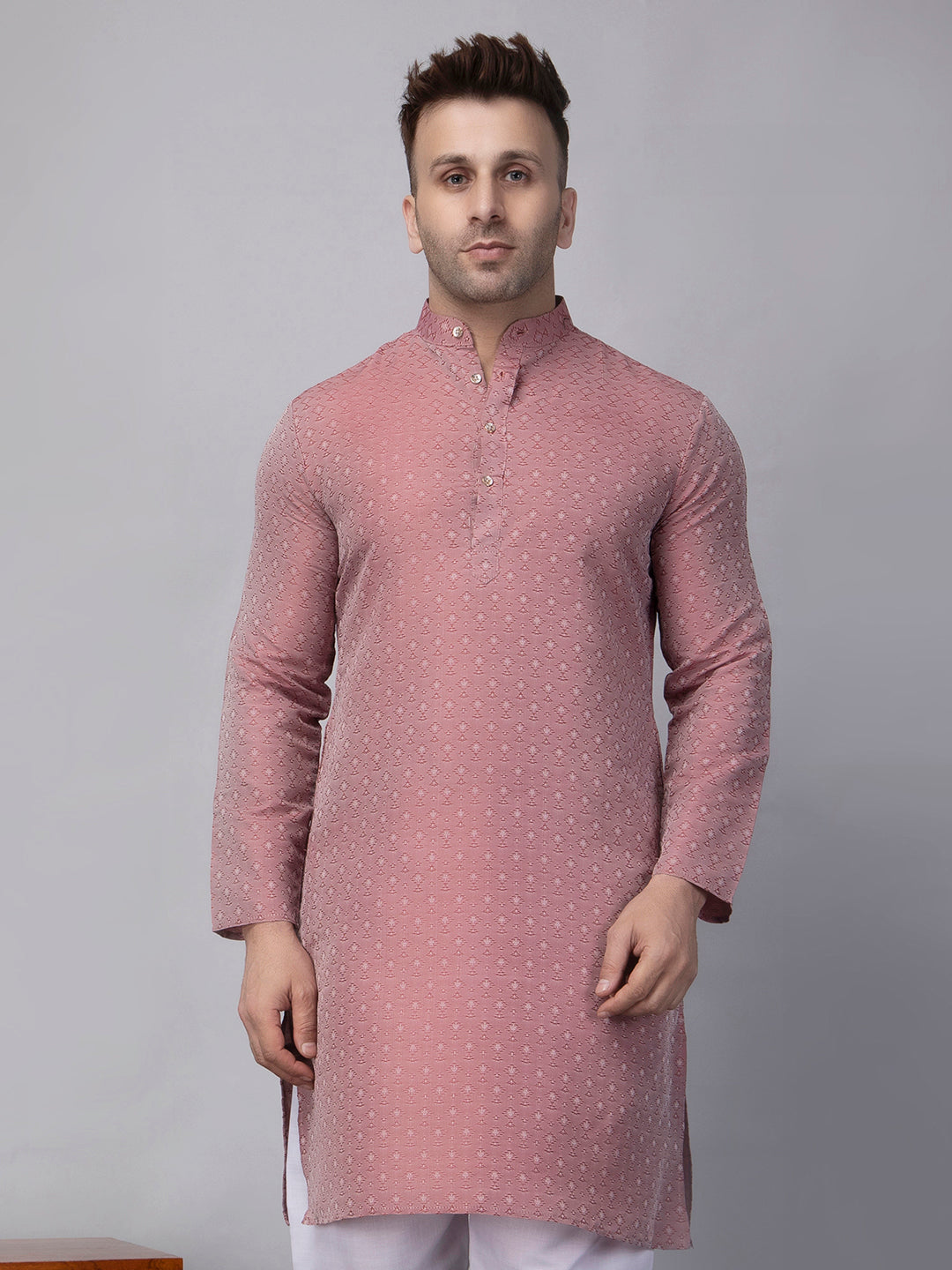 Hangup Men's Ethnic Jacquard maroon Kurta