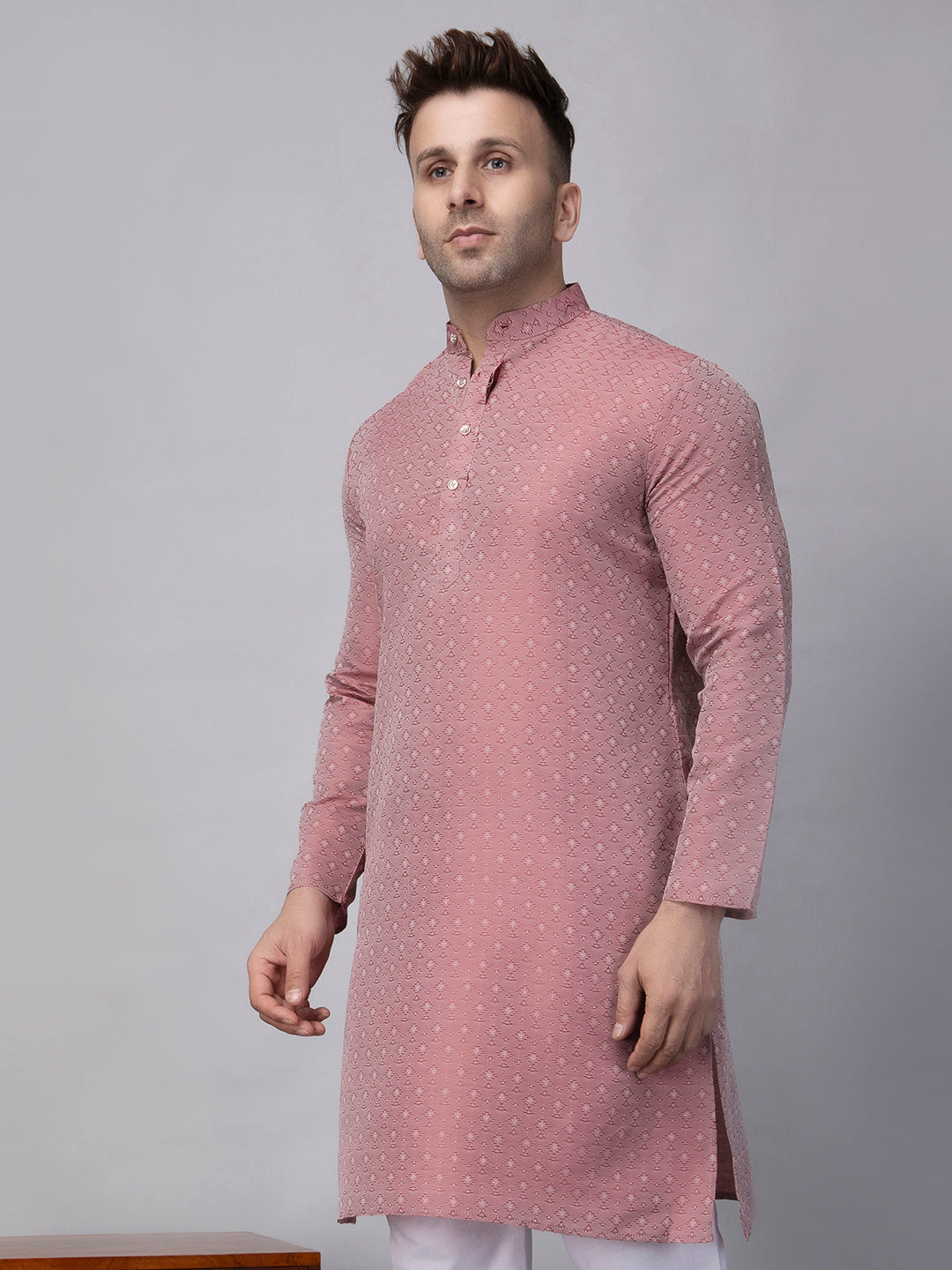 Hangup Men's Ethnic Jacquard maroon Kurta