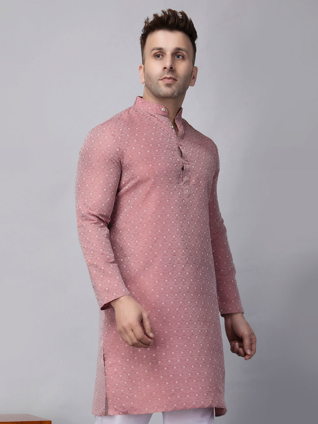 Hangup Men's Ethnic Jacquard maroon Kurta