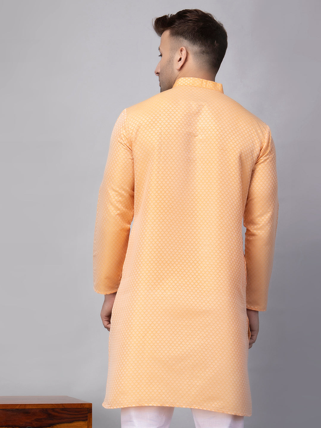 Hangup Men's Ethnic Jacquard Lemon Kurta