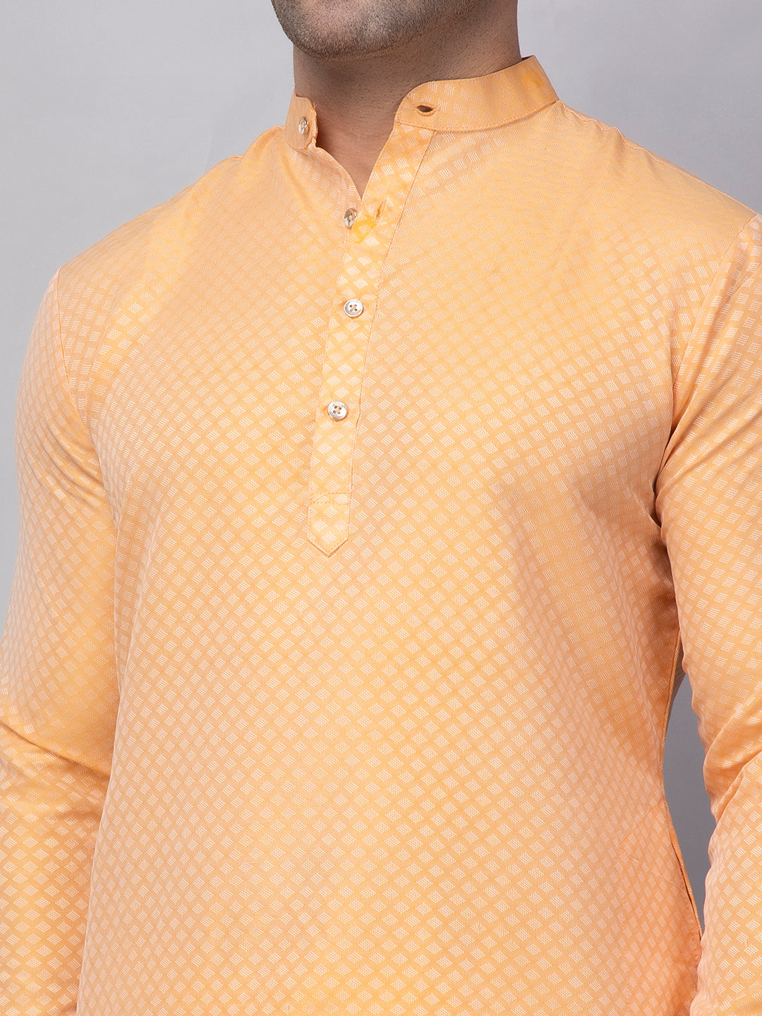 Hangup Men's Ethnic Jacquard Lemon Kurta