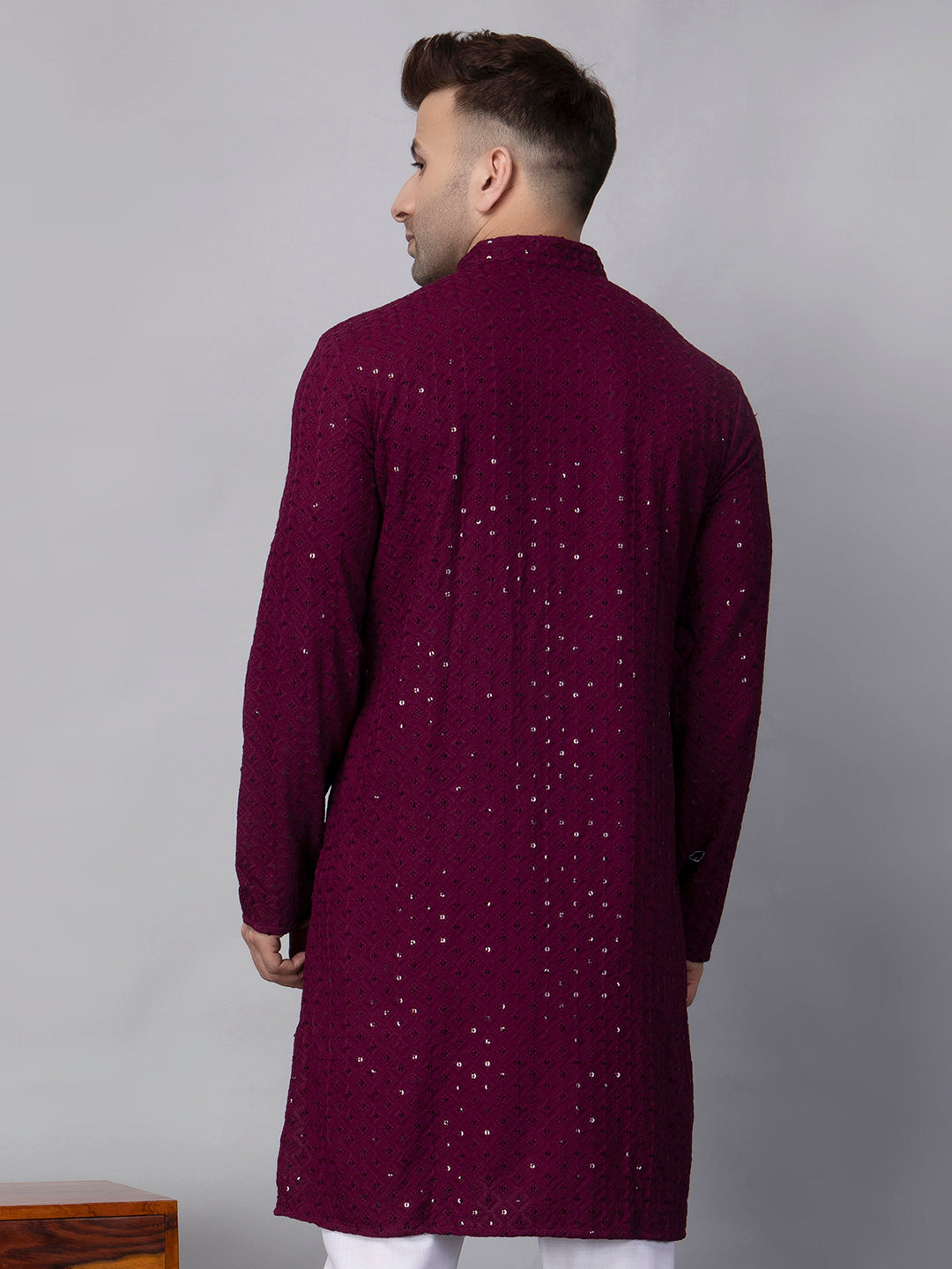 Hangup Men's Ethnic Jacquard maroon Kurta