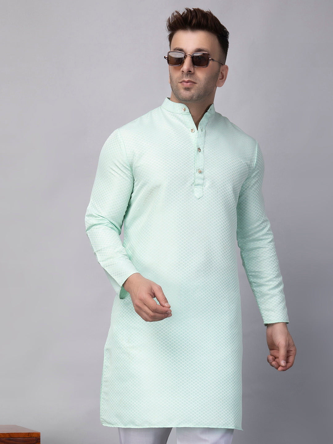 Hangup Men's Ethnic Jacquard asmani Kurta