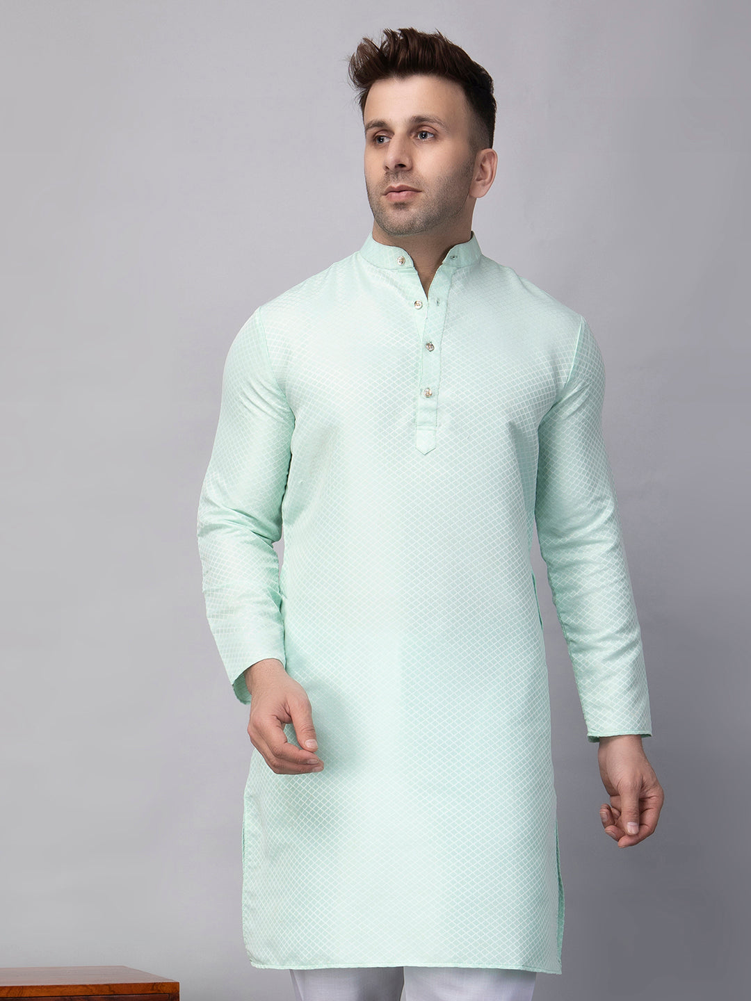 Hangup Men's Ethnic Jacquard asmani Kurta