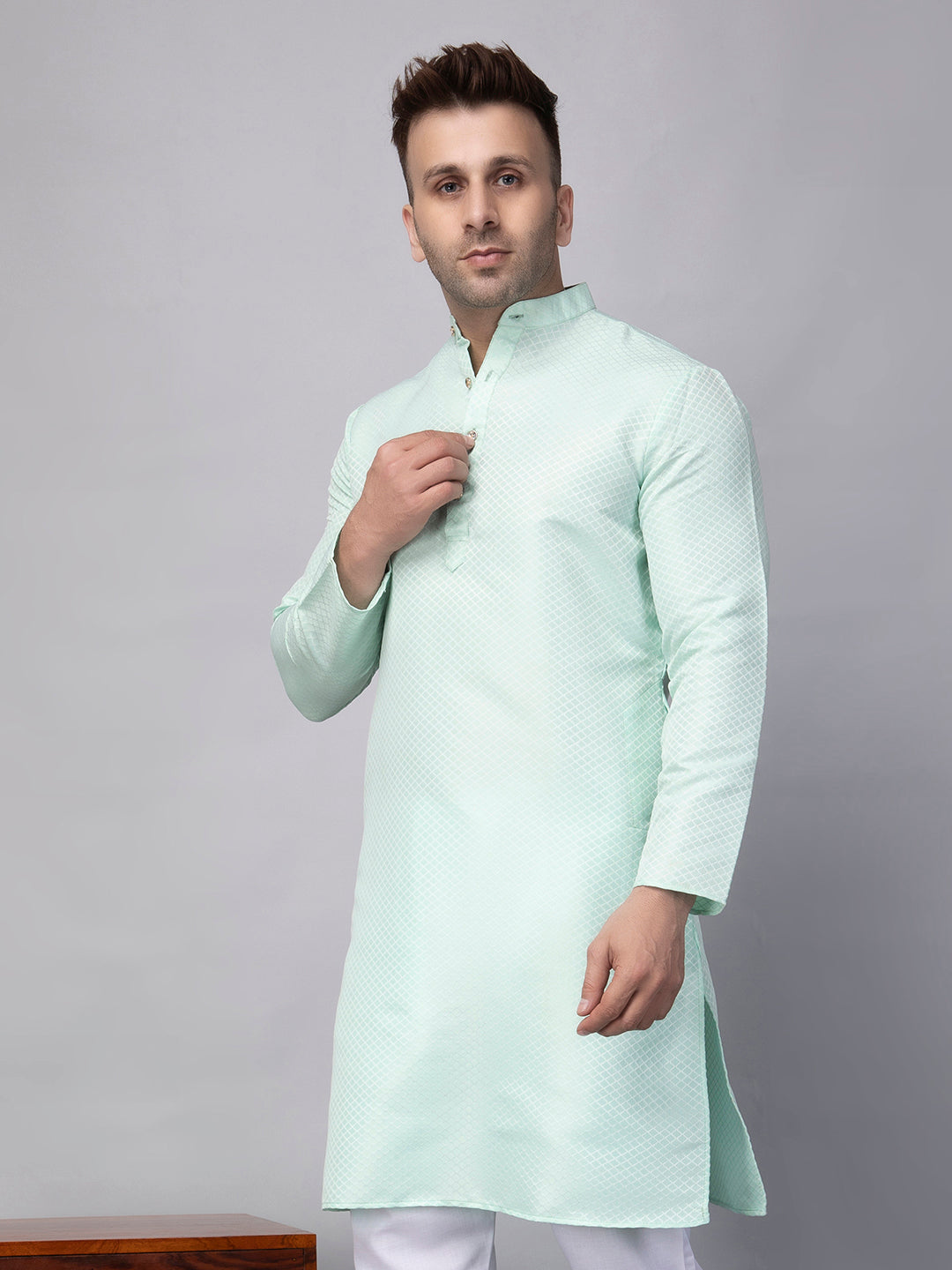 Hangup Men's Ethnic Jacquard asmani Kurta