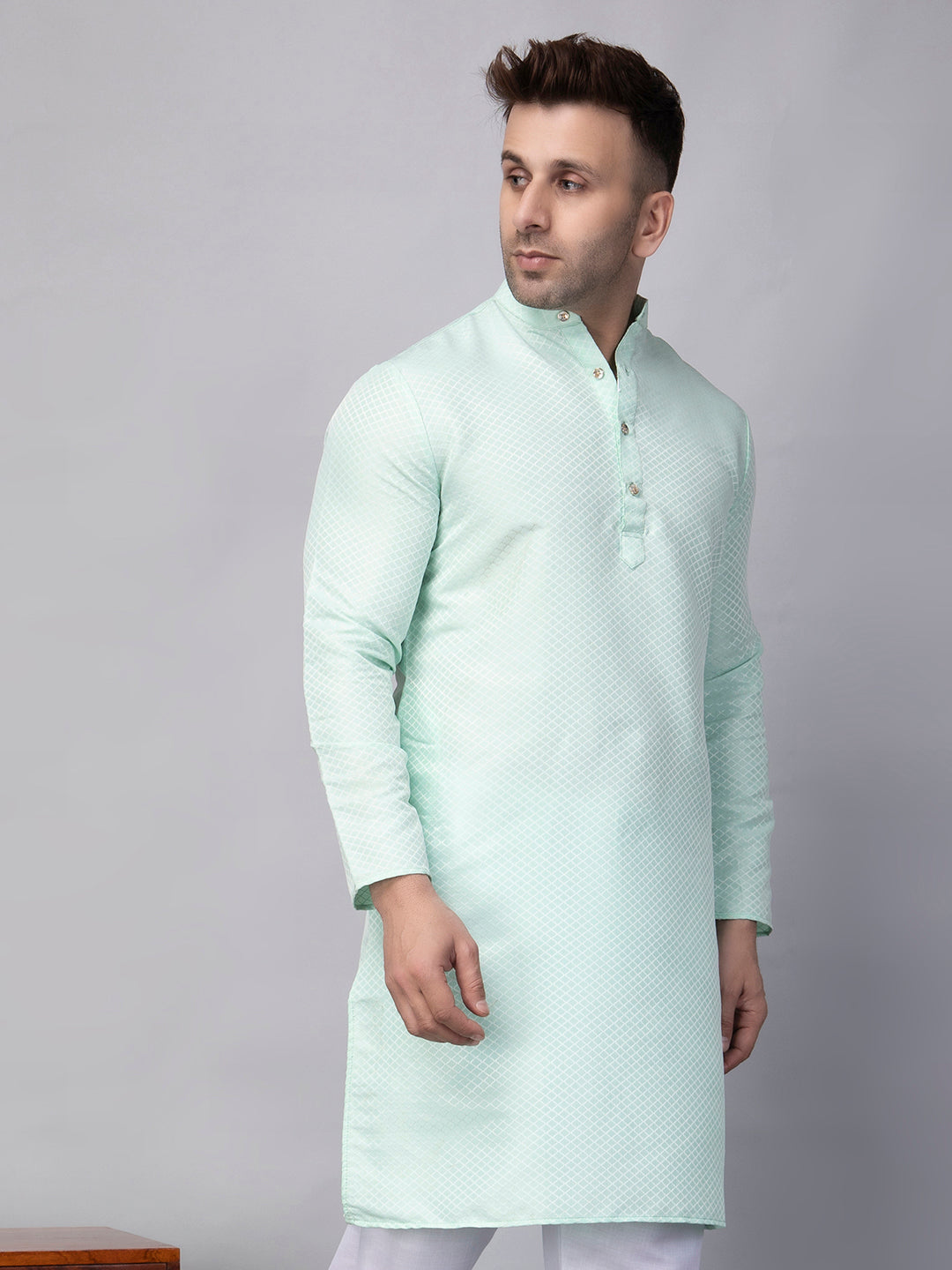 Hangup Men's Ethnic Jacquard asmani Kurta