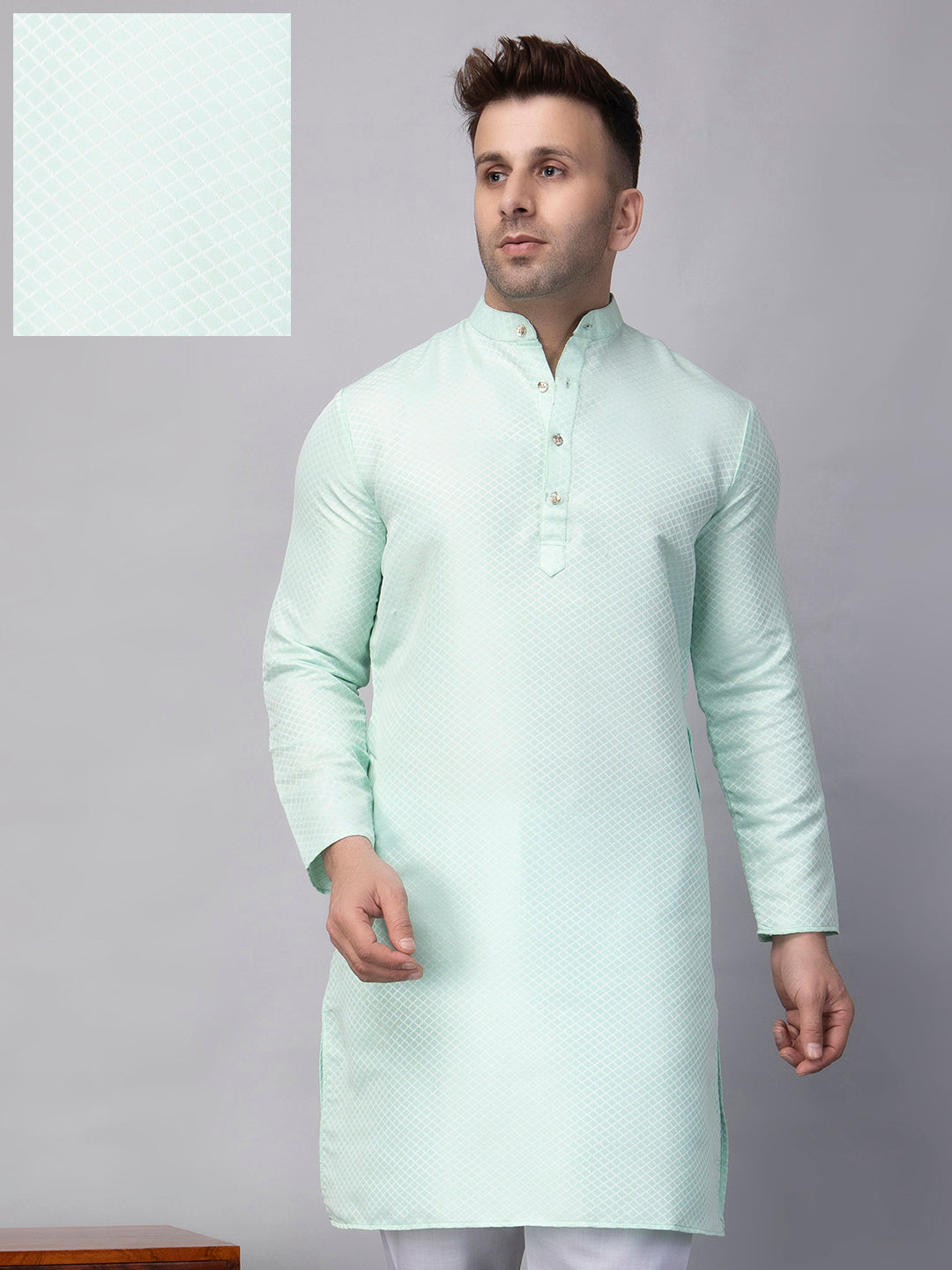 Hangup Men's Ethnic Jacquard asmani Kurta