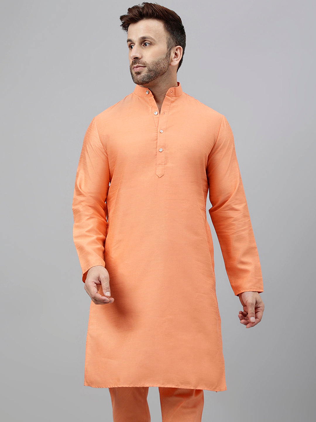 Hangup Men's Ethnic Solid Dark Peach Kurta