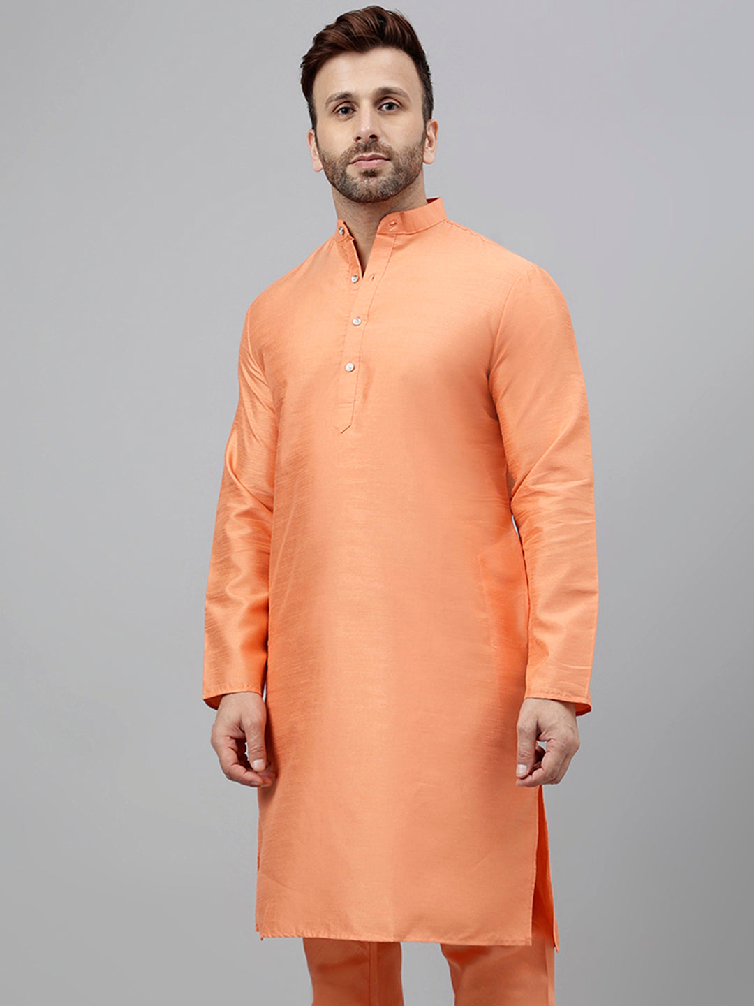 Hangup Men's Ethnic Solid Dark Peach Kurta