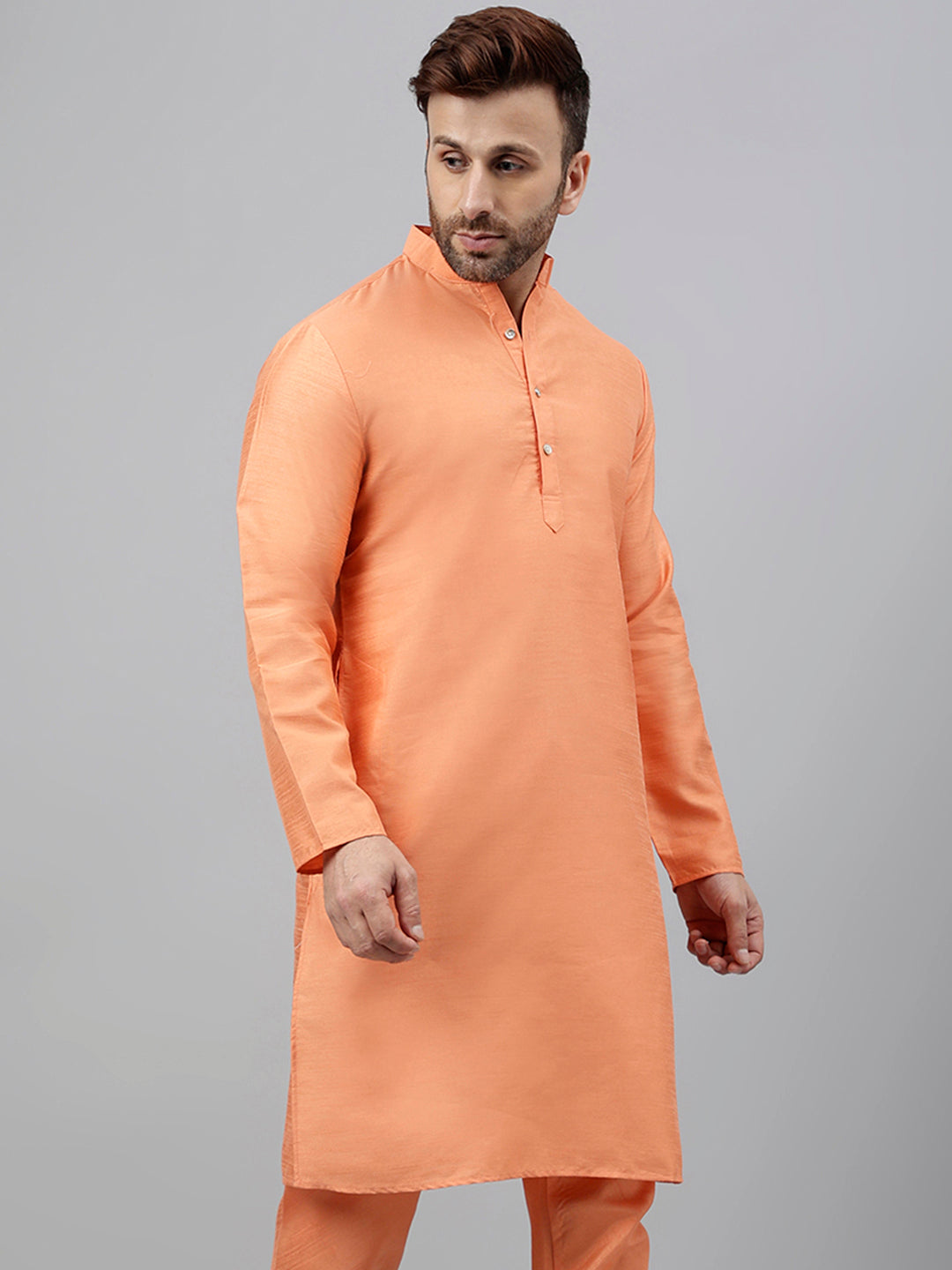 Hangup Men's Ethnic Solid Dark Peach Kurta