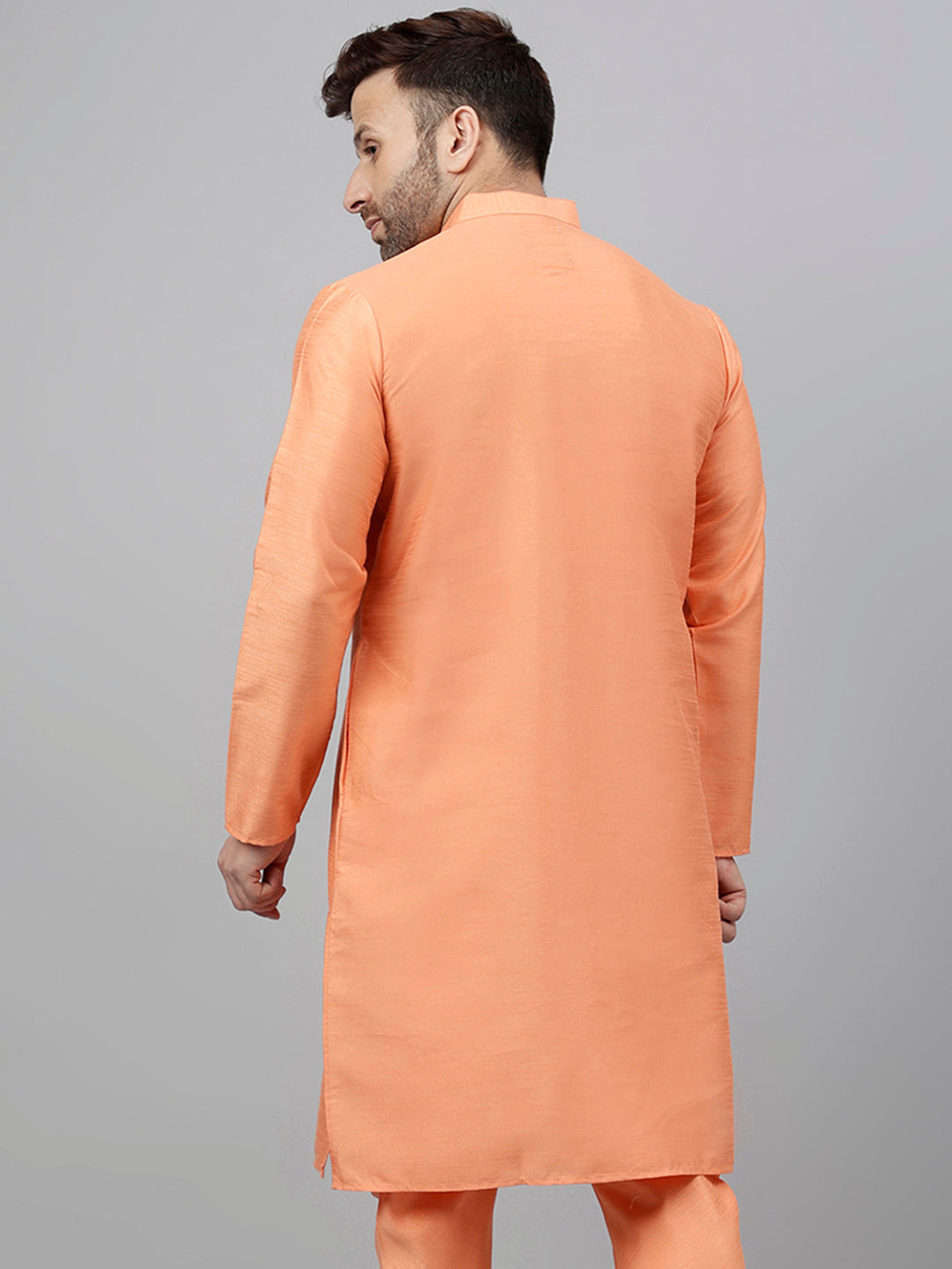 Hangup Men's Ethnic Solid Dark Peach Kurta