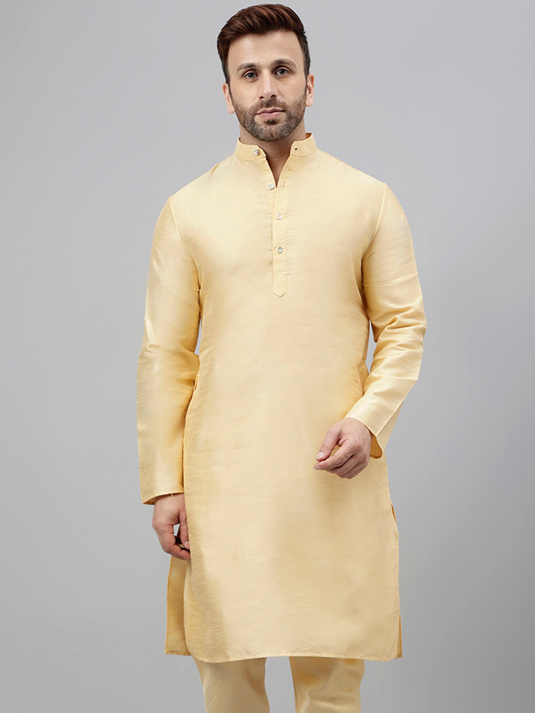 Hangup Men's Ethnic Solid Fawn Kurta