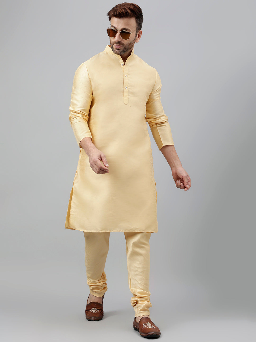 Hangup Men's Ethnic Solid Fawn Kurta