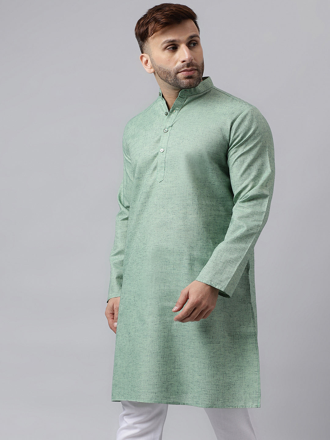 Hangup Men's Ethnic Solid/self weaved Green Kurta