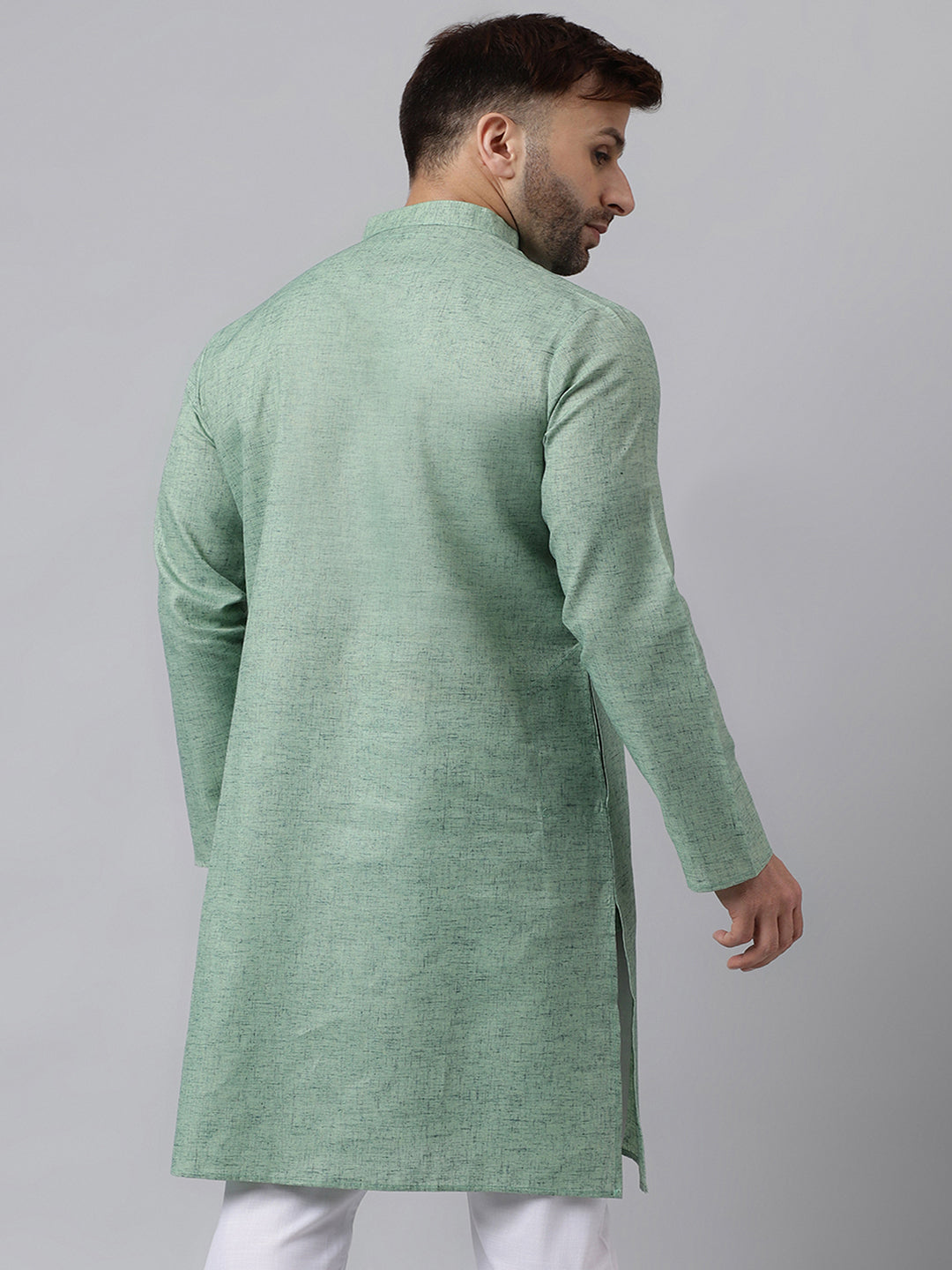 Hangup Men's Ethnic Solid/self weaved Green Kurta