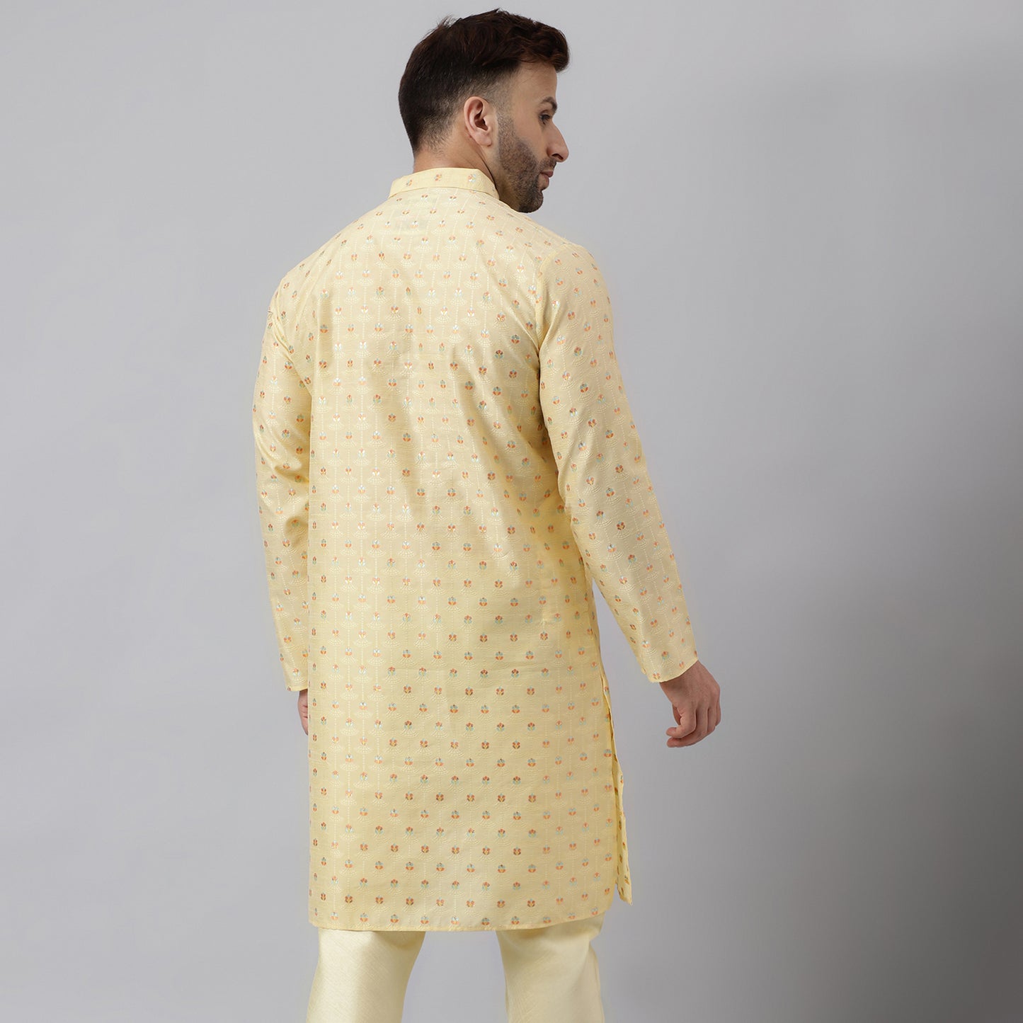 Hangup Men's Ethnic Jacquard Embroidered Off White Kurta