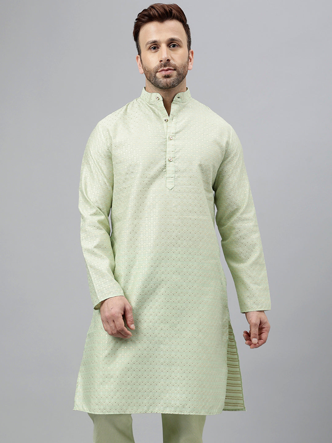 Hangup Men's Ethnic Jacquard Embroidered  Kurta