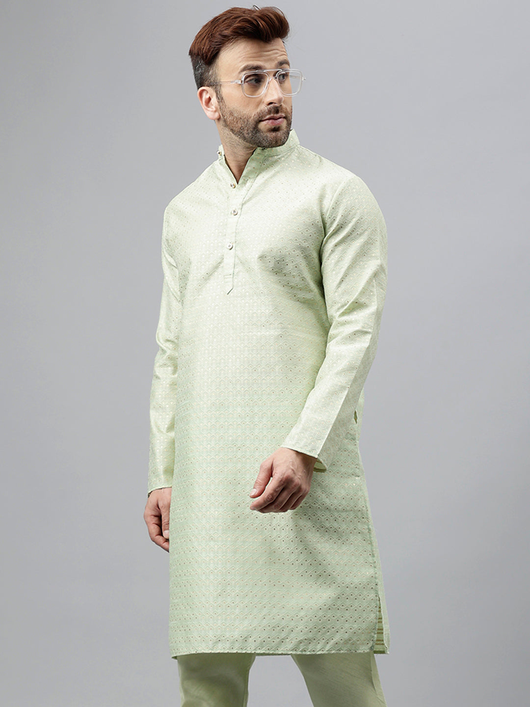 Hangup Men's Ethnic Jacquard Embroidered  Kurta