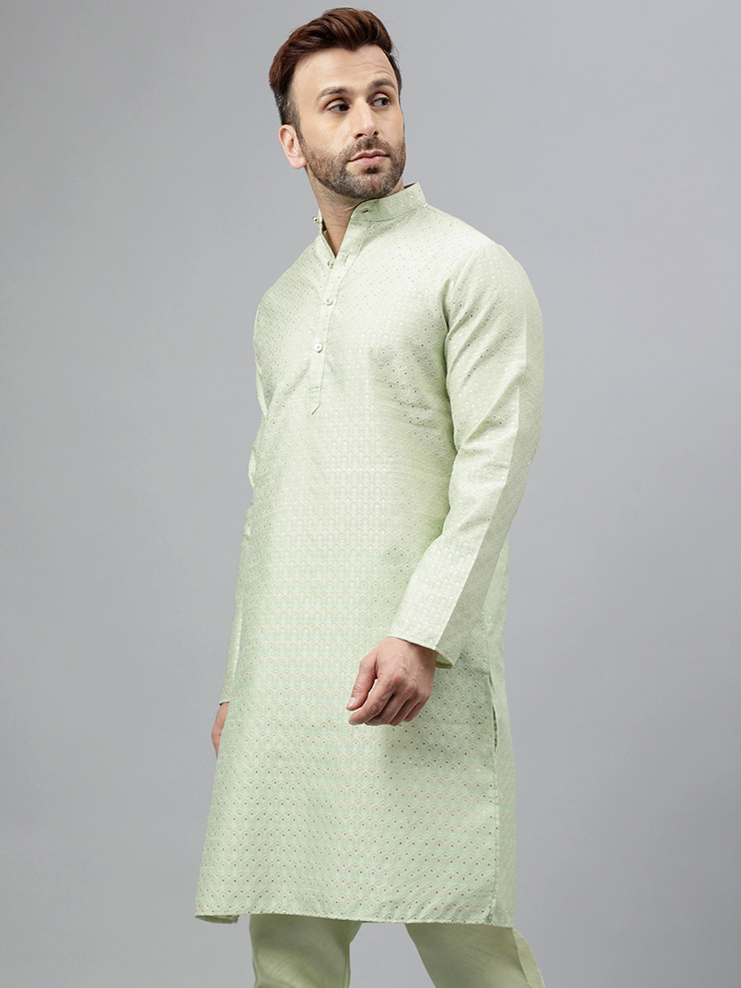 Hangup Men's Ethnic Jacquard Embroidered  Kurta