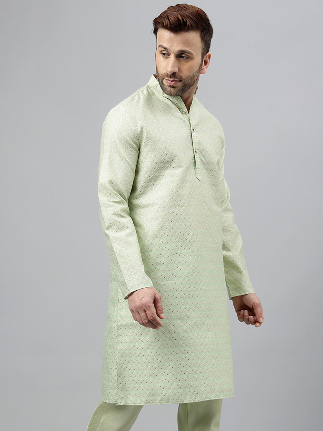 Hangup Men's Ethnic Jacquard Embroidered  Kurta