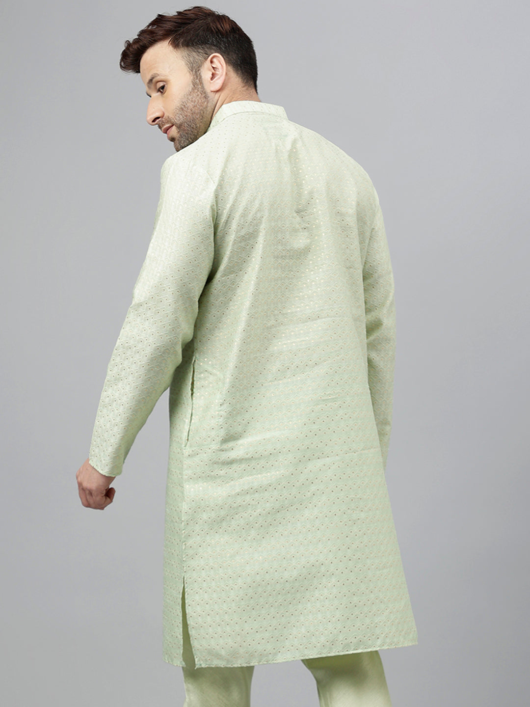 Hangup Men's Ethnic Jacquard Embroidered  Kurta