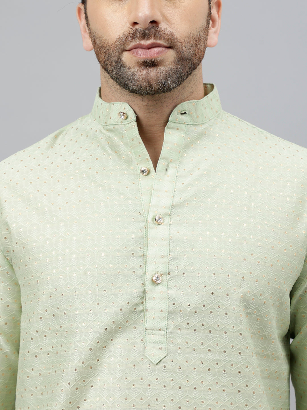 Hangup Men's Ethnic Jacquard Embroidered  Kurta