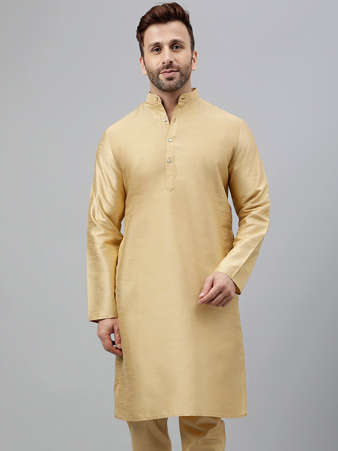 Hangup Men's Ethnic Solid Khakhi Kurta