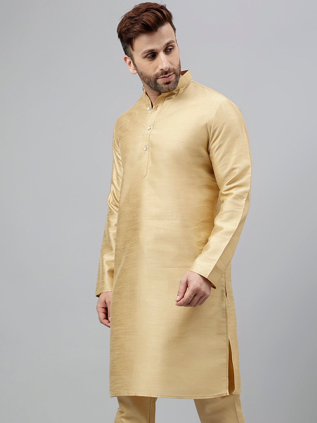 Hangup Men's Ethnic Solid Khakhi Kurta