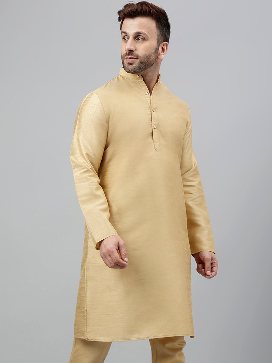 Hangup Men's Ethnic Solid Khakhi Kurta