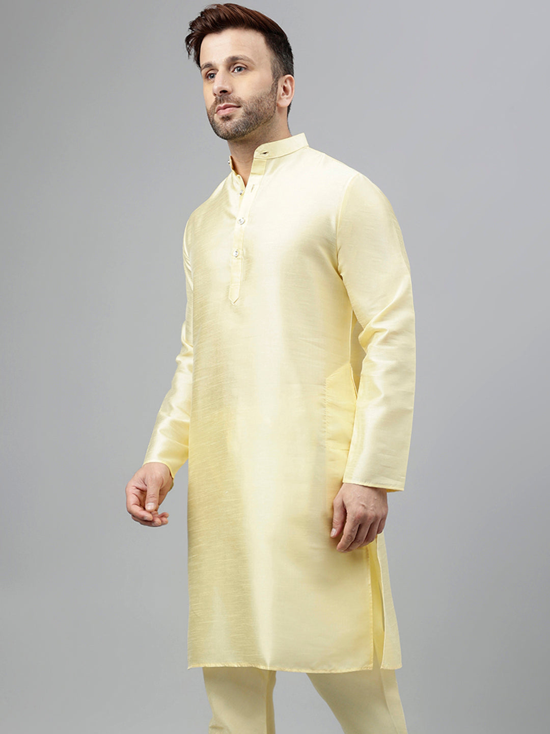 Hangup Men's Ethnic Solid Lemon Kurta