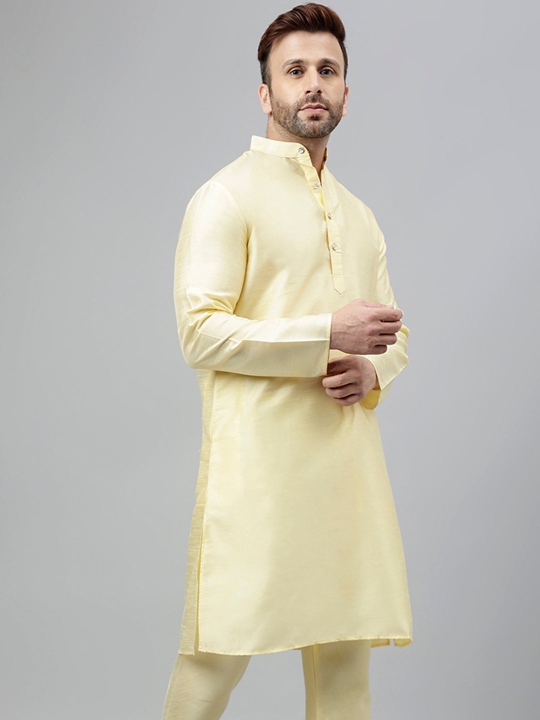 Hangup Men's Ethnic Solid Lemon Kurta