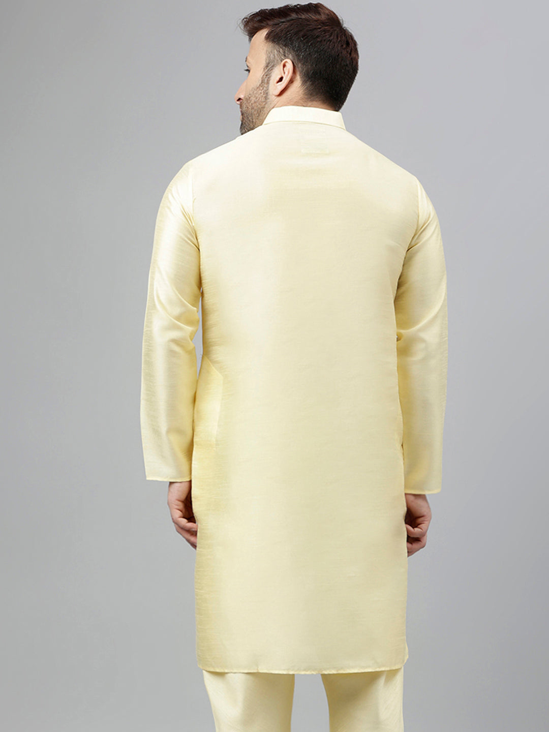 Hangup Men's Ethnic Solid Lemon Kurta