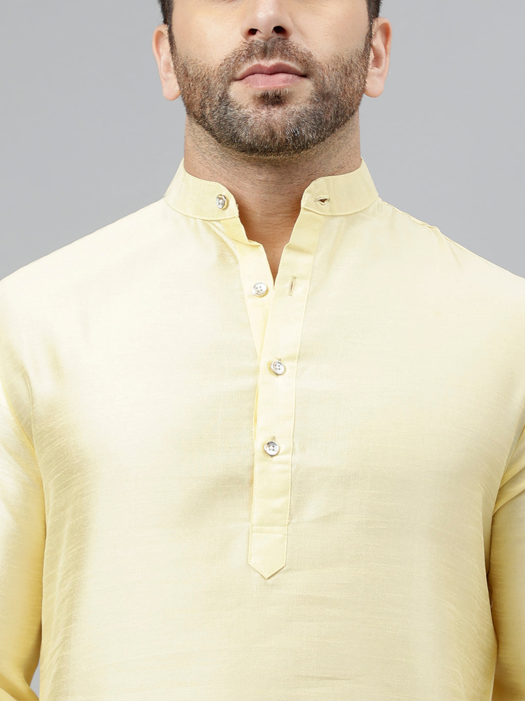 Hangup Men's Ethnic Solid Lemon Kurta